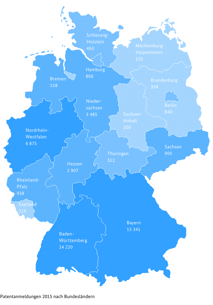 Patentanmeldungen 2015 nach Bundesländern
