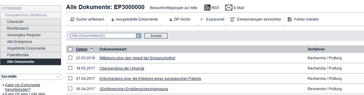 Europäisches Patentregister – Alle Dokumente Europäisches Patentregister – Alle Dokumente