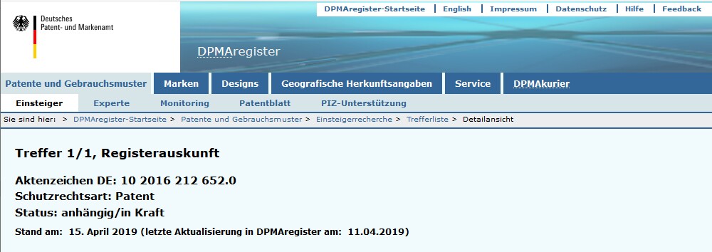 DPMARegister – Ansicht Teil 1 DPMARegister – Ansicht Teil 1