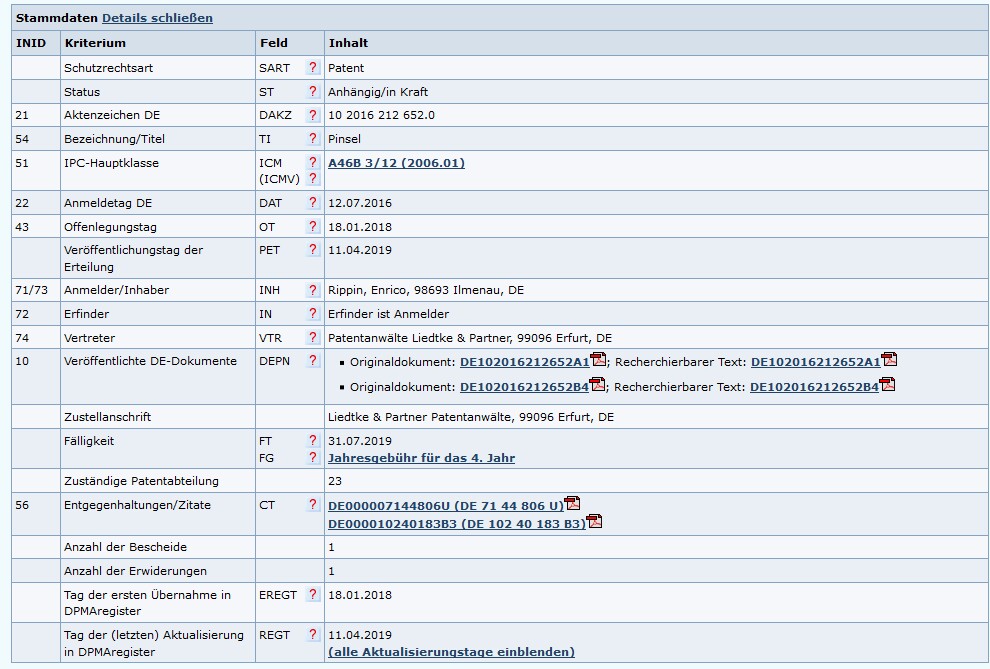 DPMARegister – Ansicht Teil 2 DPMARegister – Ansicht Teil 2