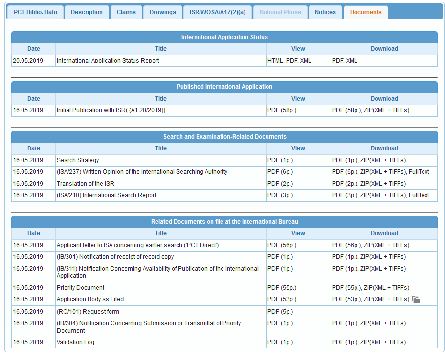 patentscope: Reiter Documents mit Dokumenten einer PCT-Anmeldung patentscope: Reiter Documents mit Dokumenten einer PCT-Anmeldung