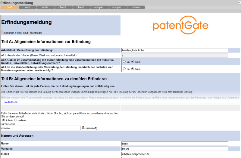 Erfindungsmeldungen Erfindungsmeldungen