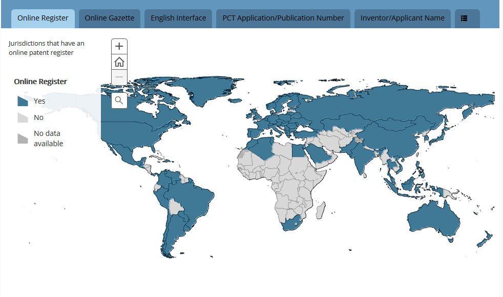 WIPO-Karte "Patent Register Portal"