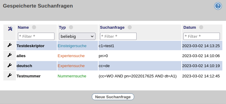 Gespeicherte Suchanfragen