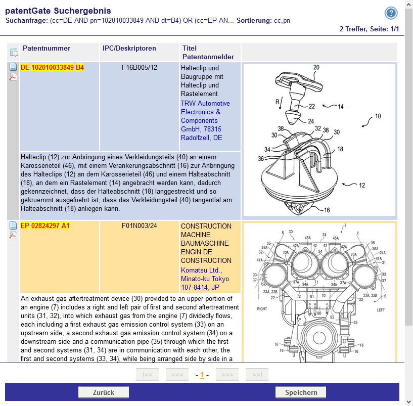 Bild Trefferliste mit mehr Details