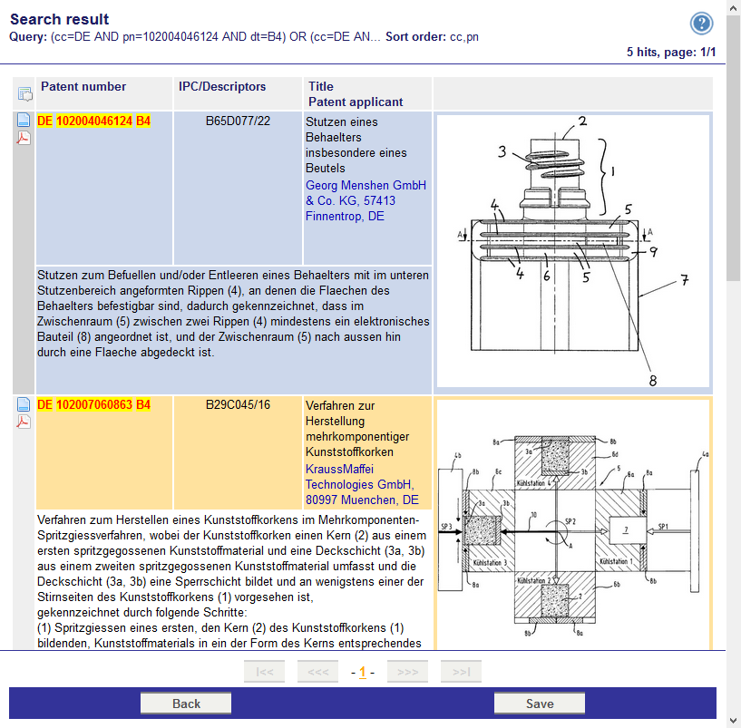 Bild Trefferliste mit mehr Details