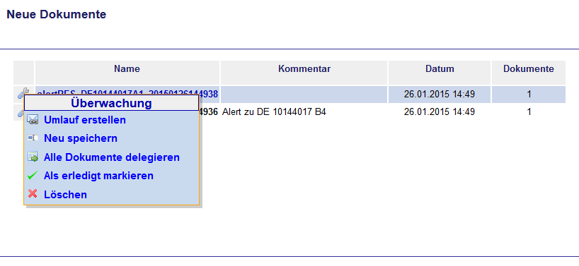 Neue Dokumente Übersicht